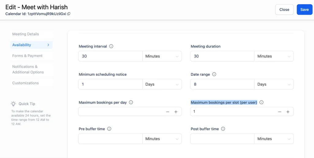 checking calendar configuration in GoHighLevel