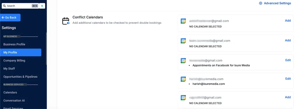 choosing primary calendar in GoHighLevel